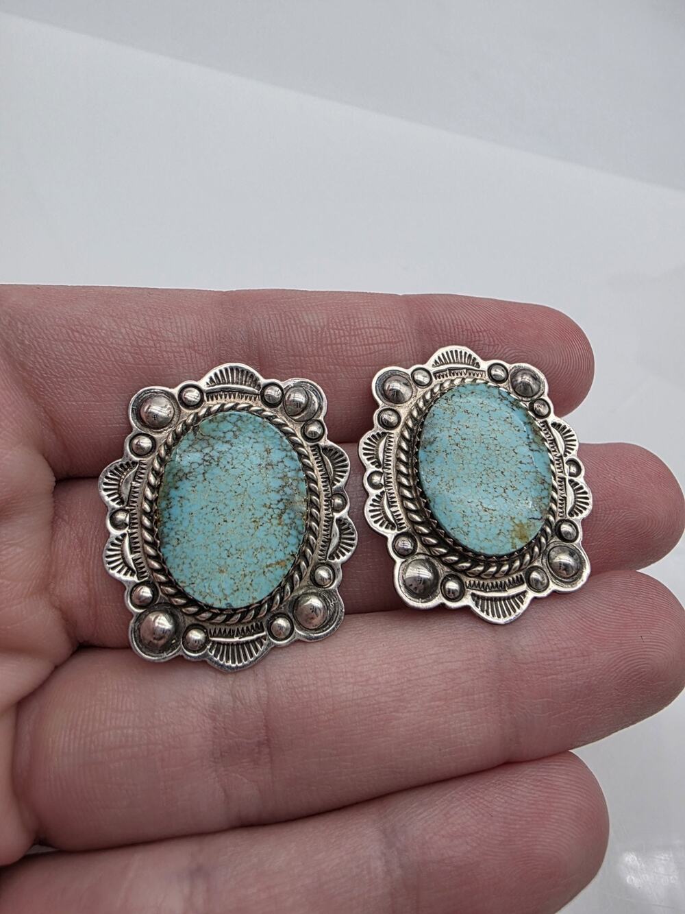 Vintage Native American Navajo Turquoise Earrings Made By B. Piaso Jr.